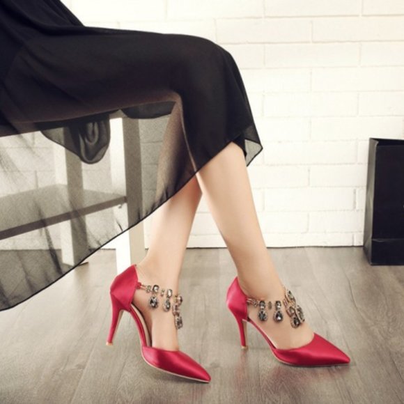 red satin evening shoes
